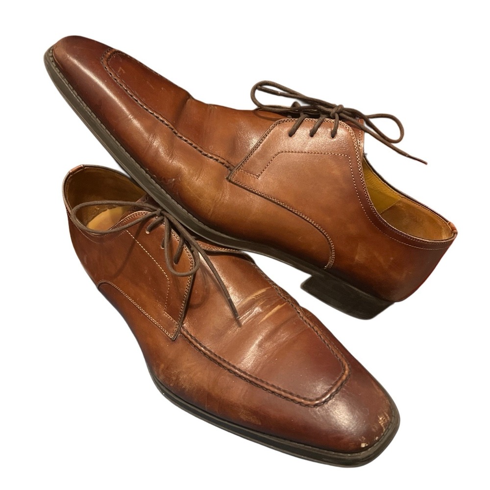Magnanni Brown Leather Apron Toe Oxford Derby Shoes Style 13723 Mens Size 13 M